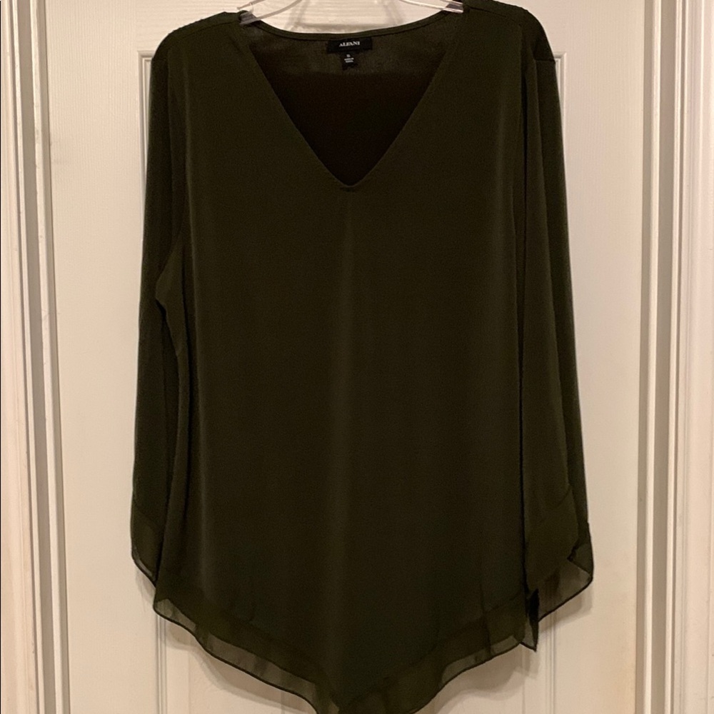 Alfani Black Asymmetrical Long Sleeve Blouse